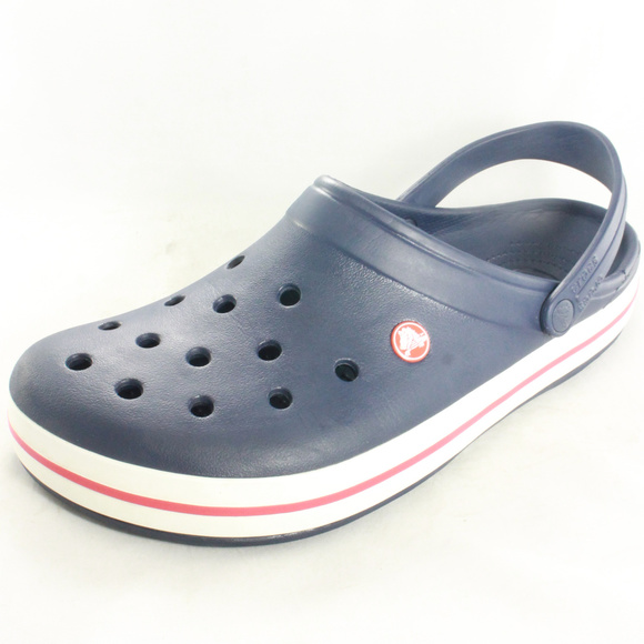 red white blue crocs
